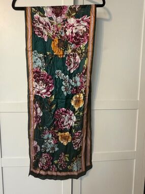 Vince Camuto Floral Scarf Green Pink Orange Lightweight Long Rectangle